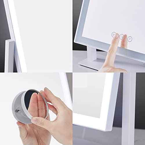 HIEEY Lighted Makeup Mirror, Hollywood Vanity Mirror with Lights, Three Color Lighting Modes, and 5X Magnification Mirror, Smart Touch Control, 360¡ÆRotation (14.1in,White,Gift Box)