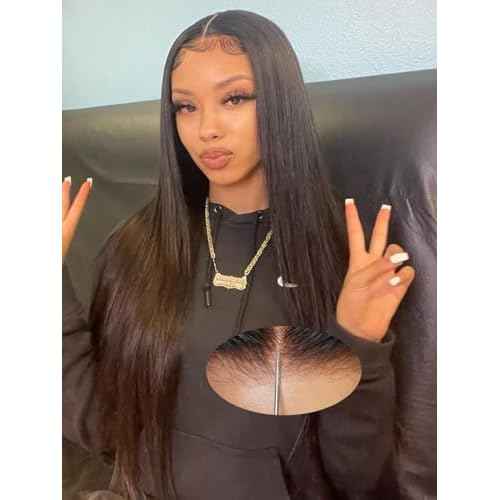 Straight Glueless Pre Plucked Pre Cut 7X5 HD Lace Pre Bleached Knots Wigs Human Hair,Wear and Go Lace Front Wig with Natural Hairline Baby Hair for Black Women 200% Density 20 Inch