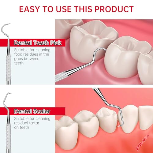 Professional Dental Tartar Scraper Tool - Double Ended Tartar Remover for Teeth, Dental Pick, Plaque Remover, Tooth Scraper - Added Tooth Cleaning at Home - 100% Surgical Stainless Steel-45-10125 (1)