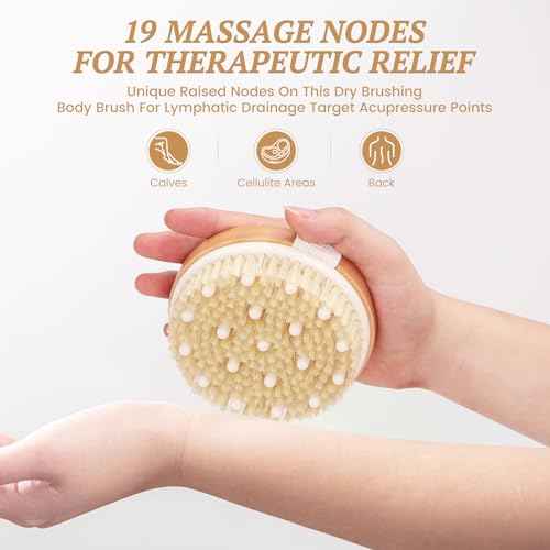2-Pack Dry Body Brush - Dry Brushing Body Brush for Lymphatic Drainage & Exfoliating, Round Body Brush with Massage Nodes & Natural Bristles for Skin Care