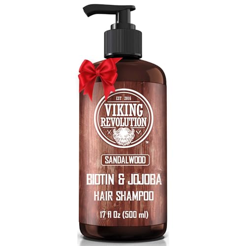 Viking Revolution Sandalwood Men's Shampoo with Biotin and Jojoba Oil - Natural Hair Shampoo for Men with Vitamin B5 and Hair Loss Thinning Hair Treatment (17 Oz)