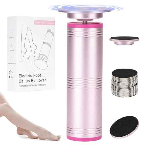 Electric Foot Callus Remover with 60 Sandpaper Discs, Durable Aluminum Adjustable Speed Foot Sander for Cracked, Rough Skin and Calluses, Ergonomic Design ? Cherry Blossom