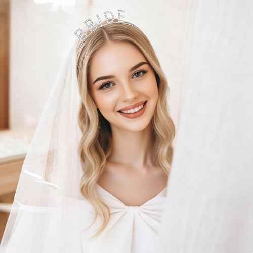 Bride Headband and Sash Veil for Bachelorette Party Tiara Veil for Wedding Bridal Shower Hairband With Veil Bridal Sash Wedding Headpiece for Bride
