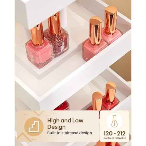 Homde Nail Polish Organizer for 120-212 Bottles, 360 Rotating Nail Polish Rack Holder, Display Storage Shelf for Fingernail Stand and Essential Oil, Gifts for Women Girls- Bamboo,White