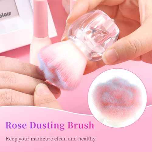 BQAN Nail Dust Brush Nail Art Dust Powder Remover Brush Nail Arts Dust Cleaner Brush Soft Kabuki Cleaner Brush for Makeup or Acrylic UV Gel Nail Arts (Pink-blue)