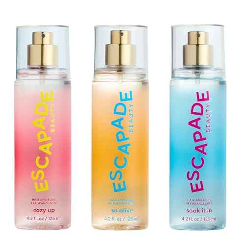 ESCAPADE BEAUTY Trio Gift Set: So Alive, Soak it In, Cozy Up - Hair and Body Fragrance Mist - (3), 4.2oz each