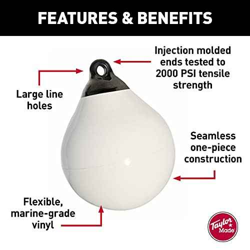 Taylor Made Tuff End Buoy, White (9") ? Flexible, Strong, Marine-Grade Vinyl Buoy for 25-40 Foot Boats ? Easy-to-use, Trivalve¢â Inflates with Standard Ball Pump ? 2020108079