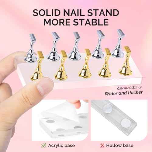 MelodySusie Nail Stand for Press Ons, Big Transparent Acrylic Magnetic Base for Painting Display with Brush Holder and 100 Pcs Reusable Double-Sided Tape for Home DIY Salon Supplies
