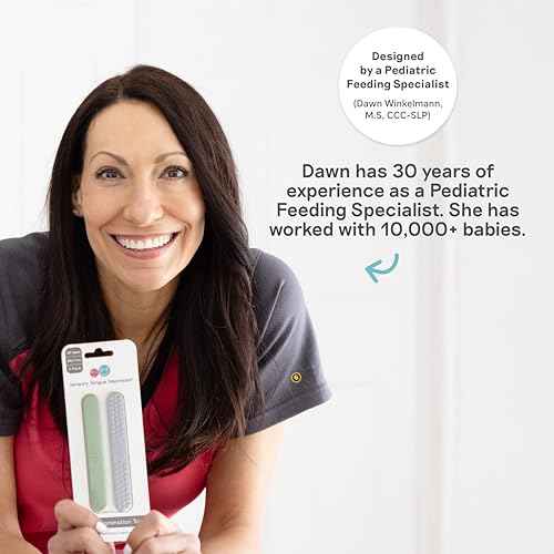 ezpz Baby-Led Toothbrush + Tongue Depressor Dual Pack (Sage) - 100% Silicone Toothbrush + Silicone/Stainless Steel Tongue Depressor - Helps Set-up Infants for a Healthy Oral Care Routine