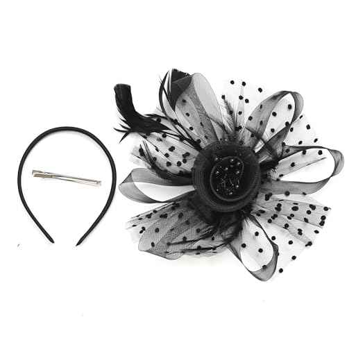 Fascinators Hats 20s 50s Hat Pillbox Hat Cocktail Tea Party Headwear with Veil for Girls and Women (US, Alpha, One Size, A-Black)