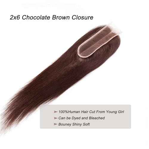 2x6 Lace Closure Human Hair 4# Chocolate Brown Transparent Lace Closure Straight Deep Middle Part 100% Raw Virgin Human Hair 150% Density 16 Inch