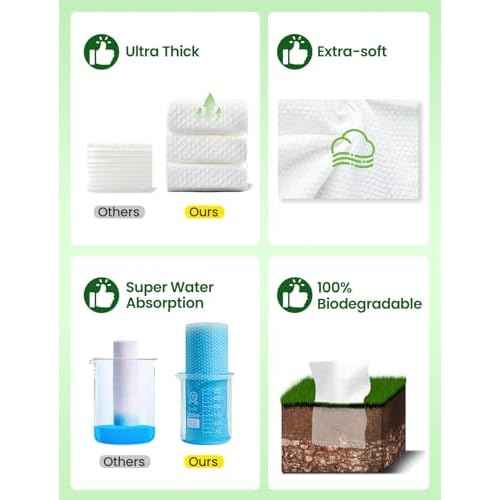 Elvira 200 Count (2 Pack) Disposable Face Towels, Biodegradable Facial Cleansing Towels, Ultra Soft & Thick Cloth for Sensitive Skin, Makeup Remover Dry Wipes, Lint-Free Towelettes for Cleansing