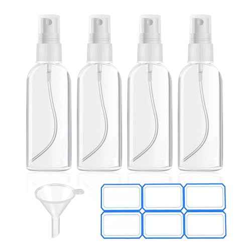 4 Pack 1 Oz (30ml) Mini Spray Bottles Clear Travel Size Spray Bottles Leak Proof with Funnels and Labels