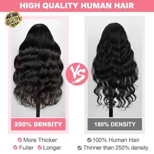 12 Inch 13X6 Body Wave Lace Front Wigs Human Hair 12A 250% Density Lace Frontal Wigs Glueless Wigs HD Lace Front Wigs Plucked with Baby Hair Natural Color