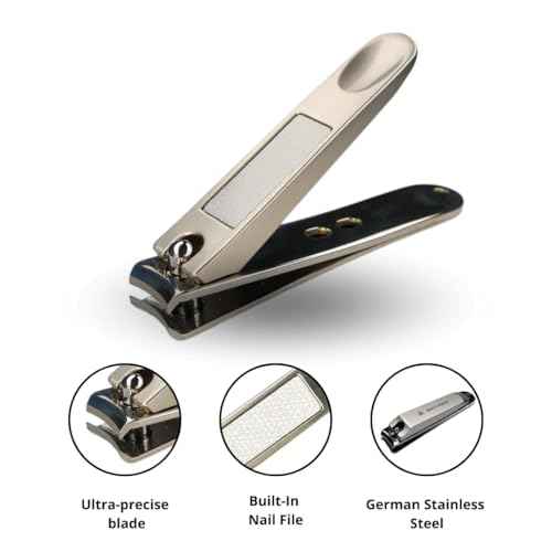 Nail Clippers Set 3 in 1 - Stainless Steel Toe Nail Clippers, Fingernail Clipper, Glass Nail File, Anti Splash, Ergonomic Grip in PU Leather Travel Case for Men & Women (Black Case)