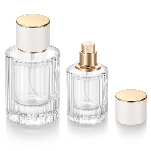 2 Pack 30ml 50ml Empty Perfume Spray Bottles, Refillable Fine Mist Atomizer Portable Travel Cologne Atomizers Fragrance Containers Sprayer for Perfume(50ML White cap and 30ML White cap)