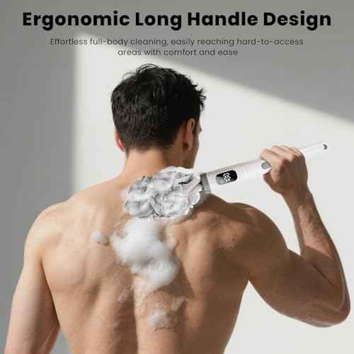 WJX Electric Body Brush with Replaceable Heads ? Rechargeable, Waterproof, 2-Speed Adjustable Back Scrubber for Shower (Snow White)