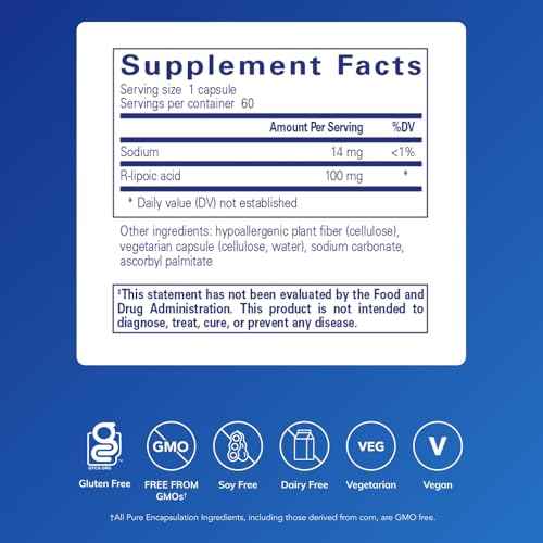Pure Encapsulations R-Lipoic Acid (Stabilized) | Hypoallergenic Supplement with Enhanced Antioxidant Protection and Metabolic Support | 60 Capsules