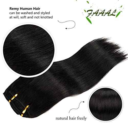 20" Clip in Human Hair Extensions Full Head 180g 7 Pieces 16 Clips Natural Black Double Weft Brazilian Real Remy Hair Extensions Thick Straight Silky (20" 180g, #1B)