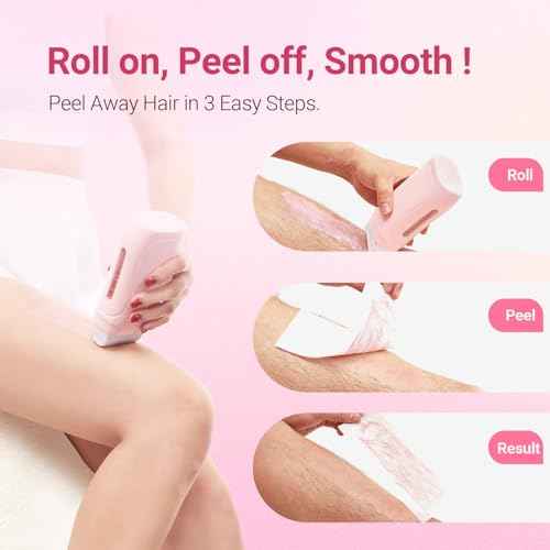 Roll On Wax Kit for Women - Easy to Use - At-Home Hair Removal for Body (Arms & Legs) with 2 Honey Wax Roller Cartridges & 50 Strips (Pink)