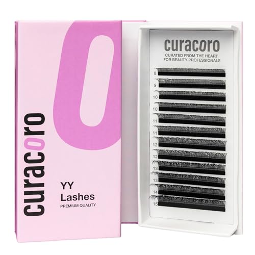 Curacoro YY Eyelashes Extensions - 2D Fans Volume Eyelashes, 0.07 CC Curl 9mm - 15mm Length Mixed Tray, Full Fluffy Volume Look, Long Lasting & Easy Application