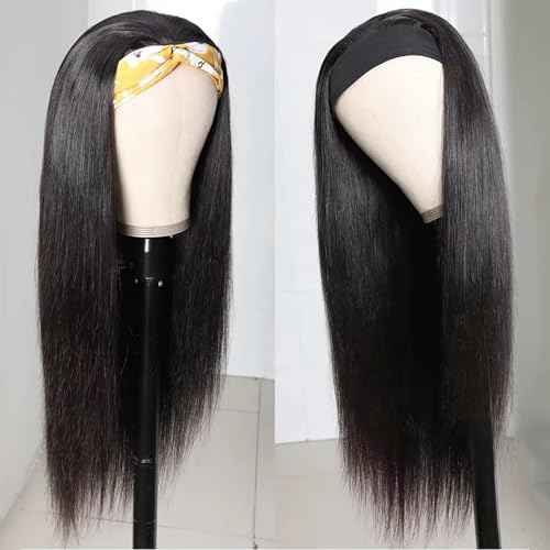 Headband Wig Human Hair Straight 26 inch Glueless None Lace Front Machine Made Half Wigs for Black Women Human Hair Headband Wig Straight 150% Density Natural Color