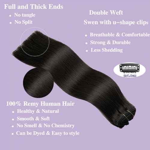 Clip in Hair Extensions Real Human Hair,22 Inch 7Pcs 120g Seamless Human hair Clip in Extensions for Women Invisible Straight 1B Natural Black Hair Extensions Clip ins Double Weft