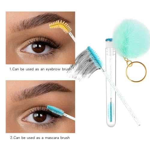 48 Pieces Disposable Mascara Wands Set,Include 24 pcs Disposable Crystal Lash Spoolies Brush and 24 Pieces Reusable Diamond keychain Empty Eyelash Brush Tubes for Women Girls Makeup Brush Kit