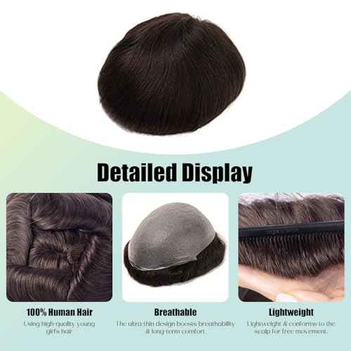 CARA Human Hair Toupee for Men, 8 x 10 inches, Ultra Thin Skin 0.04mm, V-loop, Medium Light Density (2# 8X10 Simple bag packaging)