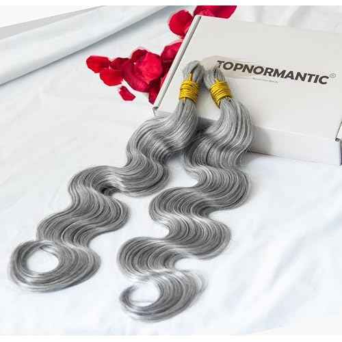 Human Braiding Hair for Boho Braids, Body Wave Bulk Salt and Pepper Human Hair 100g 2 Bundles/Pack Brazilian Virgin Hair No Weft Wet and Wavy Gray Hair Extensions for Black Women 20 Inch