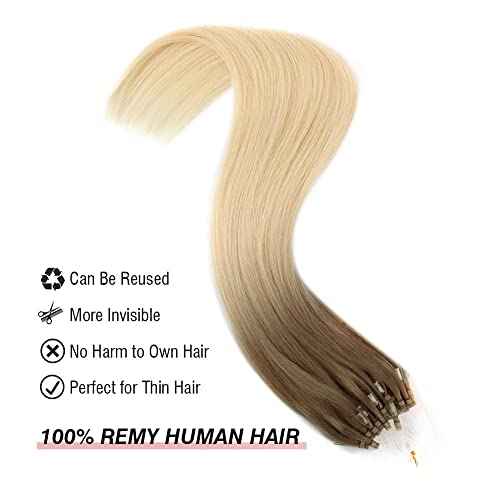 ABH AmazingBeauty Micro Links Hair Extensions - 24 Inch Ash Brown Ombre Platinum Blonde Human Hair - 50G 50S Micro Loop Balayage