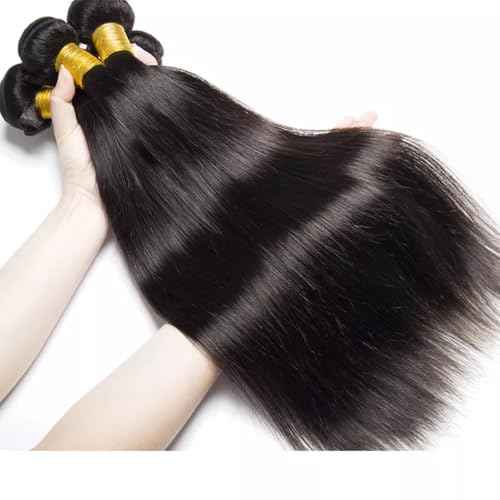 Straight Human Hair Bundles 18 20 22 24 Inch Trippy Hair Quick Weave 3 Bundles Human Hair 100% Unprocessed Raw Brazilian Virgin Hair Extensions for Black Women Natural Color