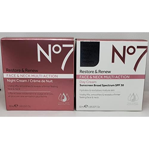 No7 Restore & Renew FACE & NECK MULTI ACTION Day/Night Creams 2 x 50ml
