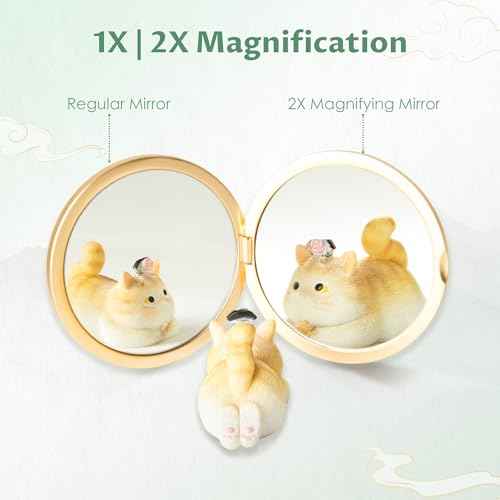 Compact Mirror, Mini Travel Makeup Mirror Small Magnifying Mirror for Purse Bag Pocket, Portable Folding Vanity Mirrors with Cute Storage Pouch