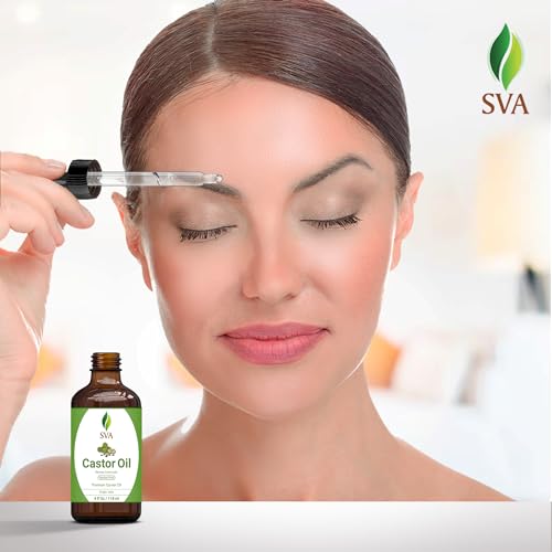 SVA Castor Seed Oil - 4 Fl Oz – 100% Natural Cold Pressed Castor Oil - for Face, Skin Care, Hair Care, Scalp Massage & Body Massage – Carrier Oil with Dropper