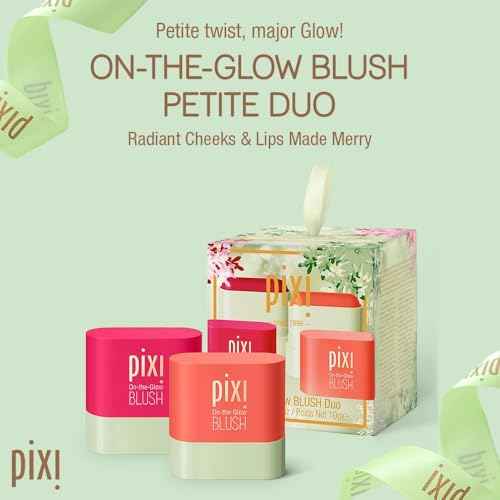 Pixi Beauty On-the-Glow Mini Blush Duo Holiday Ornament Gift Set | 2X Petite Size On-the-Glow Blush Sticks | Shades Ruby and Juicy