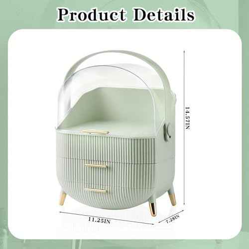 Makeup Organizer for Vanity, Cosmetics Skincare Organizers with Lid and Drawers, Cosmetic Display Cases for Countertop Bathroom Dresser, Ideal Gifts for Brush Lipstick Perfume Jewellry