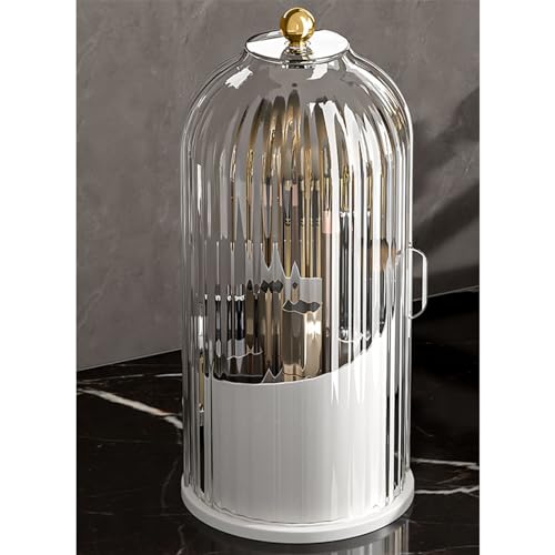 360¡ÆRotating Makeup Brushes holder with Lid£¬Make Up Organizers and Storage for Vanity Countertop or Bedroom Dresser£¨Transparent white£©