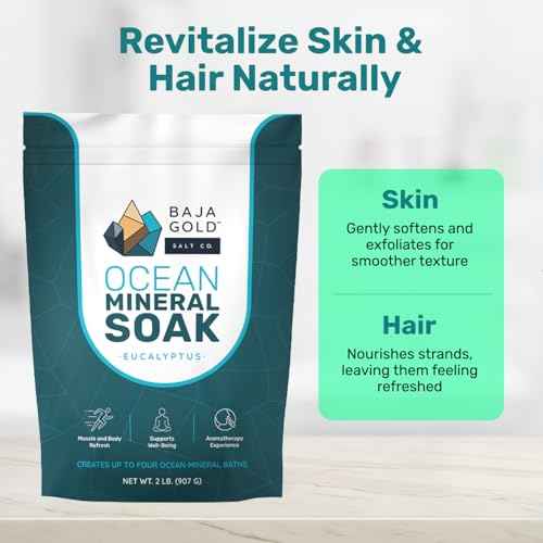 Baja Gold Ocean Mineral Soak ? Natural Magnesium Bath Soak & Trace Elements | Relaxing, Clean Ingredient Soak for Bath, Muscles, Relaxation & Skin Care | Pure, Vegan, 2 Lb Resealable Bag, Eucalyptus