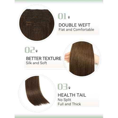 Clip in Hair Extensions Real Human Hair, Silky Straight Real Remy Human Hair Extensions Clip ins, Light Brown Clip in Extensions for Women, 14inch 120g 7Pcs, 4# Chocolate Brown