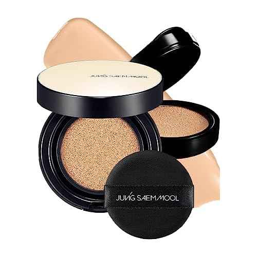 JUNG SAEM MOOL Essential Skin Nuder Longwear Cushion 0.98 Fl Oz (Light), Refill Included, 24H Lasting Cushion Foundation with High Coverage, Semi-Matte Natural Finish, Korean Foundation Makeup