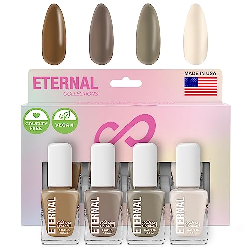 Eternal Brown Nail Polish Set for Women (BEACH WALK) - Beige Nail Polish Set for Girls - Long Lasting & Quick Dry Nail Polish Kit for Home DIY Manicure & Pedicure - Made in USA, 13.5mL (Set of 4)