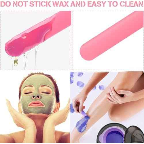 6Pcs silicone wax applicator Non-stick Waxing Applicator Hair Removal Sticks Applicator Spatula Reusable Hard Wax Scraper for Home Salon Body Use (Pink)