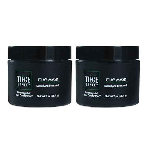 Tiege Hanley Detoxifying Facial Clay Mask for Men, Deep Pore Cleansing Charcoal Face Mask With Natural Kaolin Clay and Aloe, Absorbs Oil & Reduces Appearance of Pores, Men¡¯s Skin Care, 2 Oz, 2 Pack