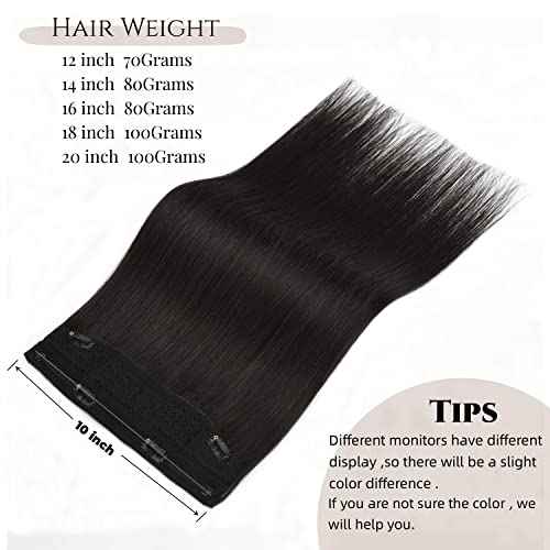 Wire Hair Extensions 18 Inch Invisible Fish Line Hair Extensions #1b Natural Black Wire Extensions Human Hair Piece with Transparent Line 100g Fish Wire Hair