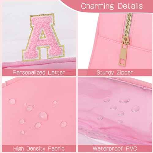 Initial Clear Makeup Bag Small Cosmetic Bag Travel Toiletry Bag Clear Zipper Pouch Purse Organizer Bags for Women (PINK-M, S)