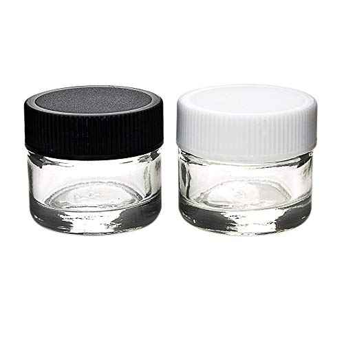 (250 Pack) 5ml Glass Concentrate Screw Top Jars | Essential Oil, Concentrate, Lip Balm or Makeup Containers | Black Lids