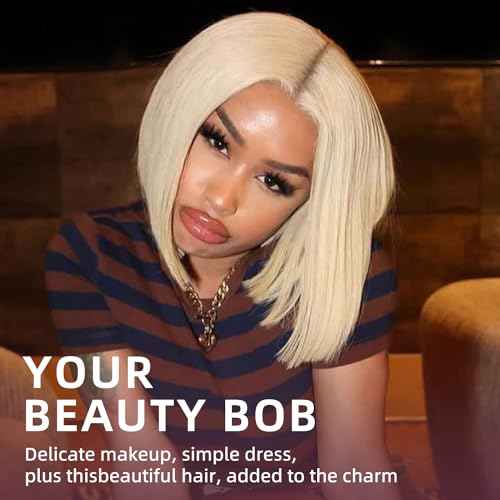 613 Bob Wig Human Hair Wear and Go Glueless Wigs 6x5 Pre Cut 210% Density 613 Blonde Lace Front Wig Human Hair 613 Closure Bob Wig Real Pre Bleached Tiny Knots£¨14inch,613 Glueless bob£©