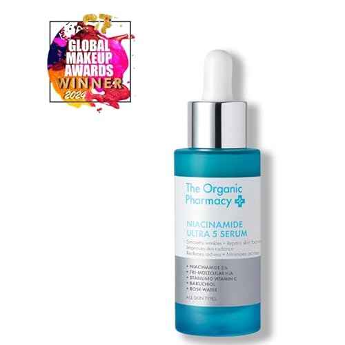 The Organic Pharmacy Niacinamide Ultra 5 Serum - Vitamin B3 Powerhouse with 5% Niacinamide, Vitamin C, Hyaluronic Acid, Bakuchiol, 1 Fl Oz