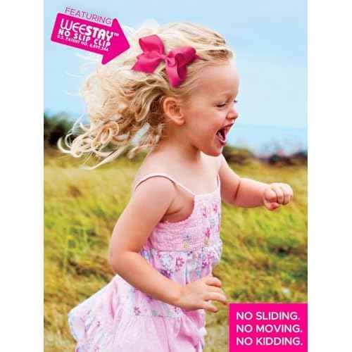 Wee Ones Girls' Plain Wrap Classic Grosgrain Hair Bows on a WeeStay No-Slip Hair Clip, Handmade, Medium, Oatmeal